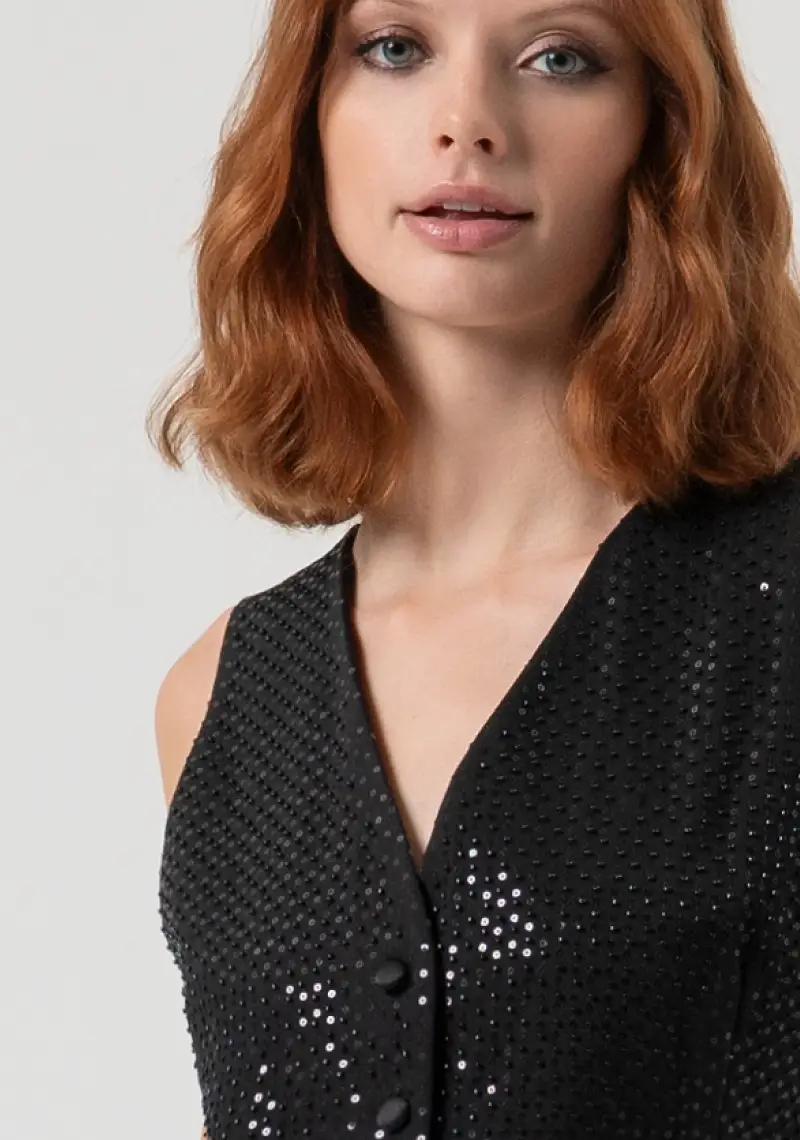 Gilet slim con strass miniatura 2