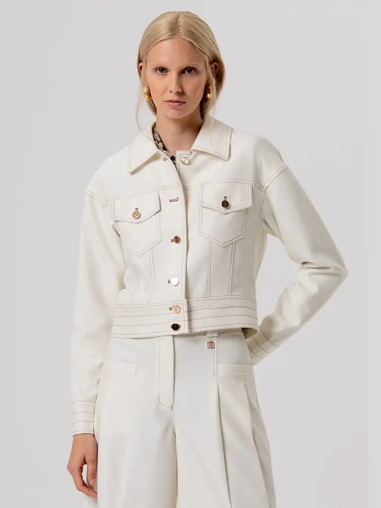 giubbotto tracker in misto spandex panna con fibbie e bottoni oro