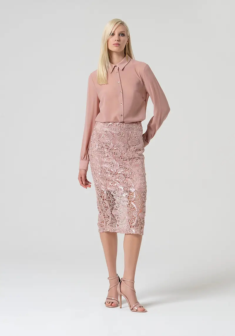 Gonna a tubino midi in pizzo