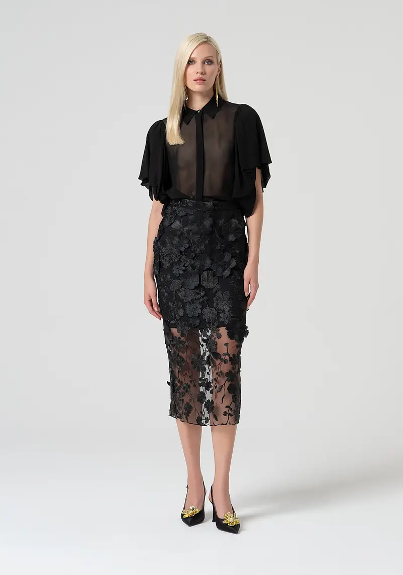 Gonna a tubino midi in pizzo