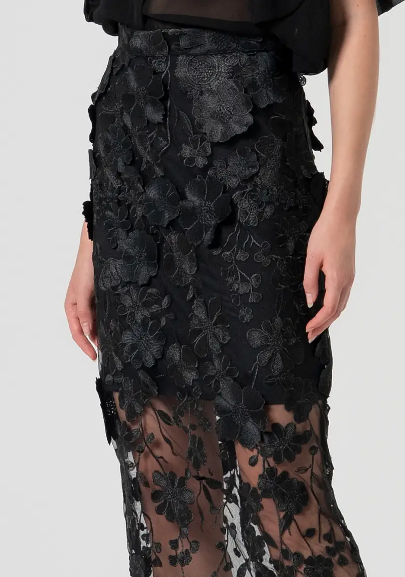 Gonna a tubino midi in pizzo miniatura 2