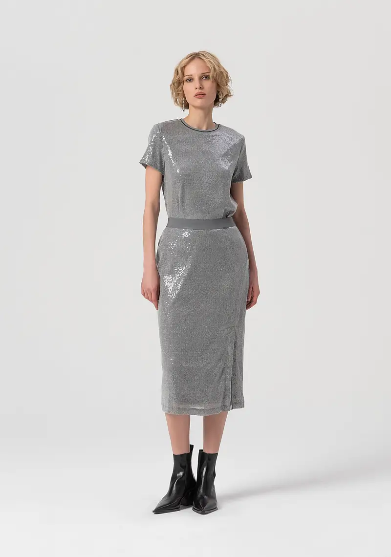 Gonna a tubino regular midi con paillettes