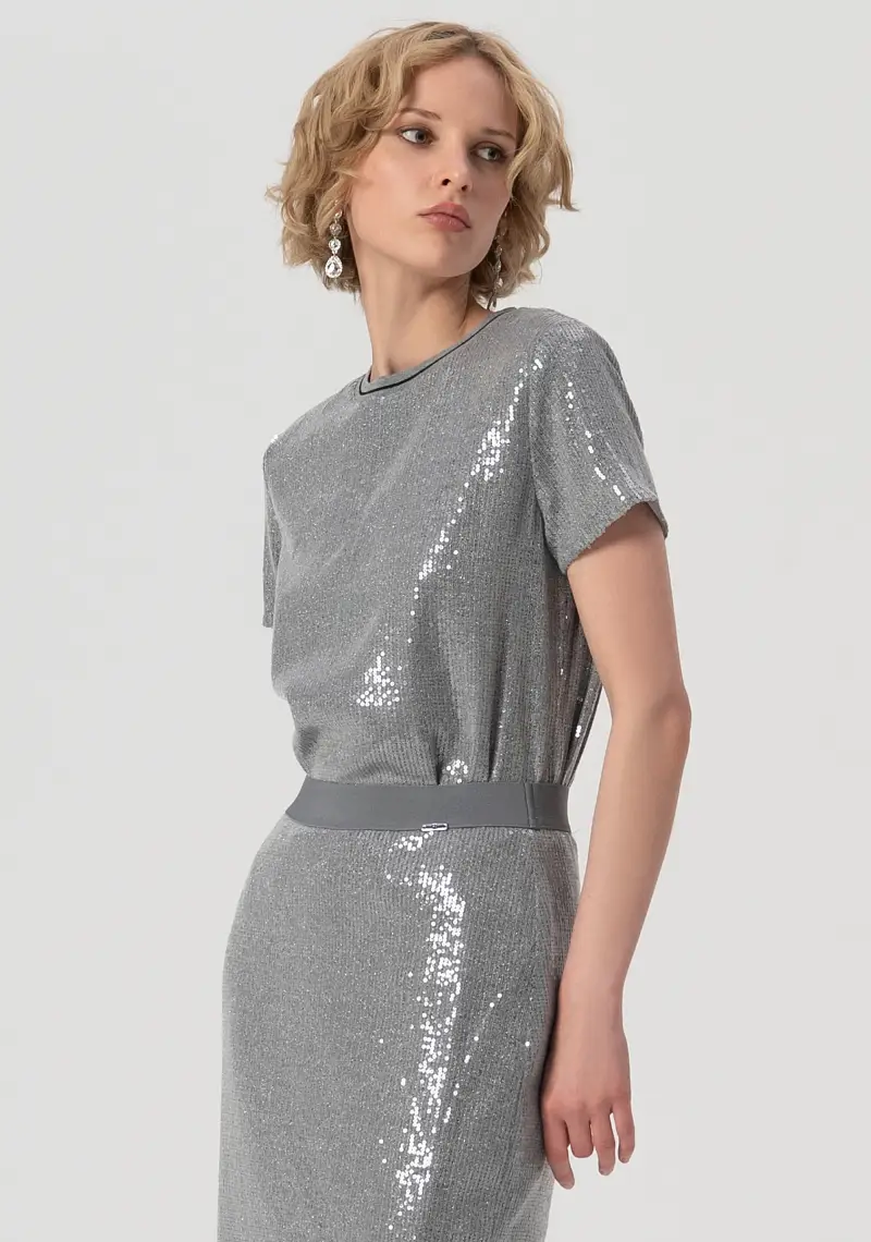 Gonna a tubino regular midi con paillettes miniatura 2