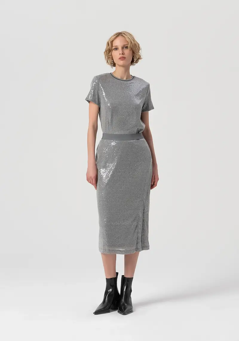 Gonna a tubino regular midi con paillettes