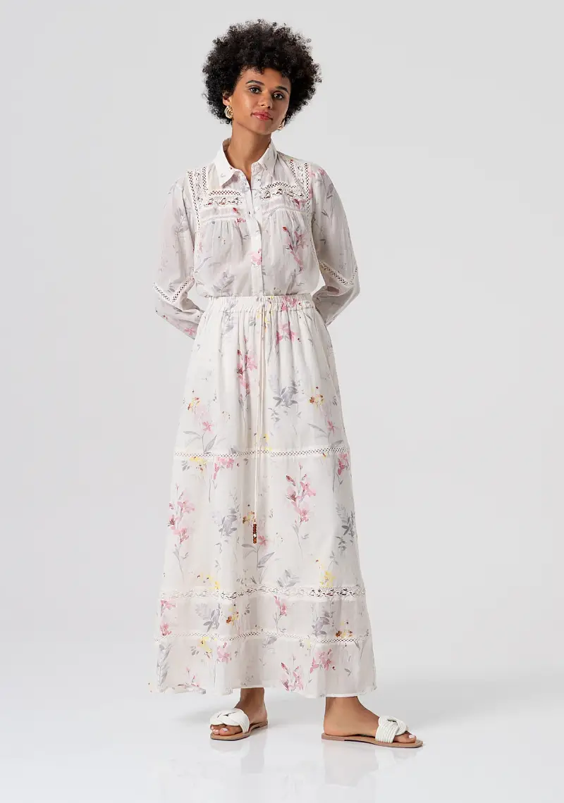 Gonna ampia lunga in fantasia floreale