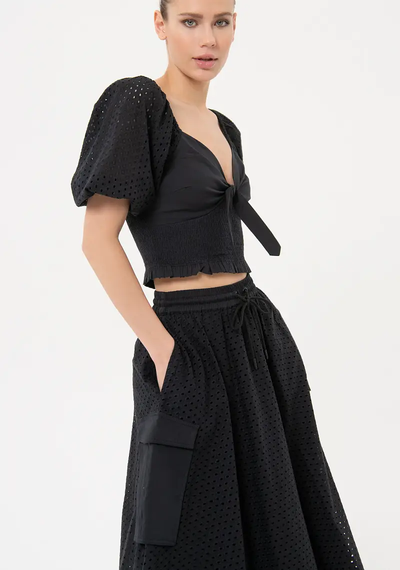 Gonna ampia midi in pizzo San Gallo miniatura 2