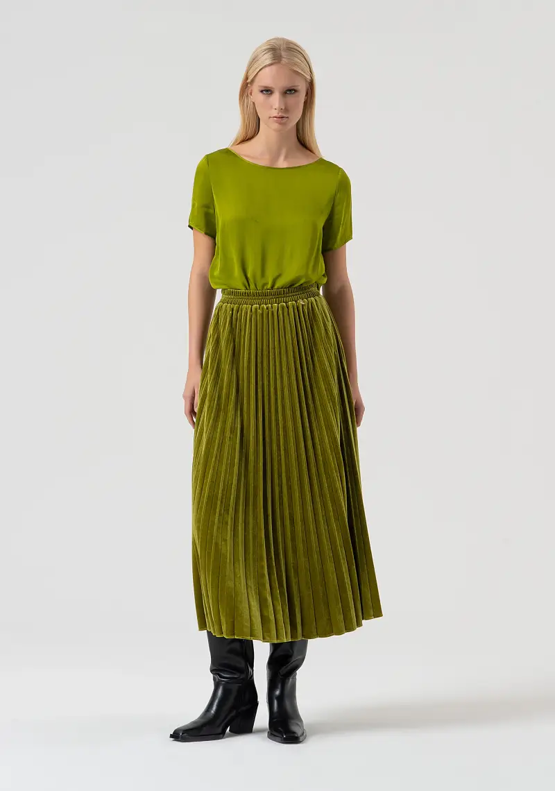 Gonna ampia midi in velluto plissettato