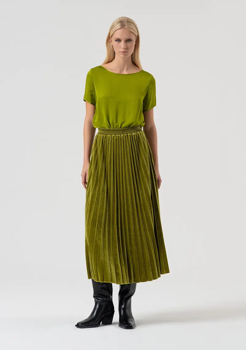 Gonna ampia midi in velluto plissettato