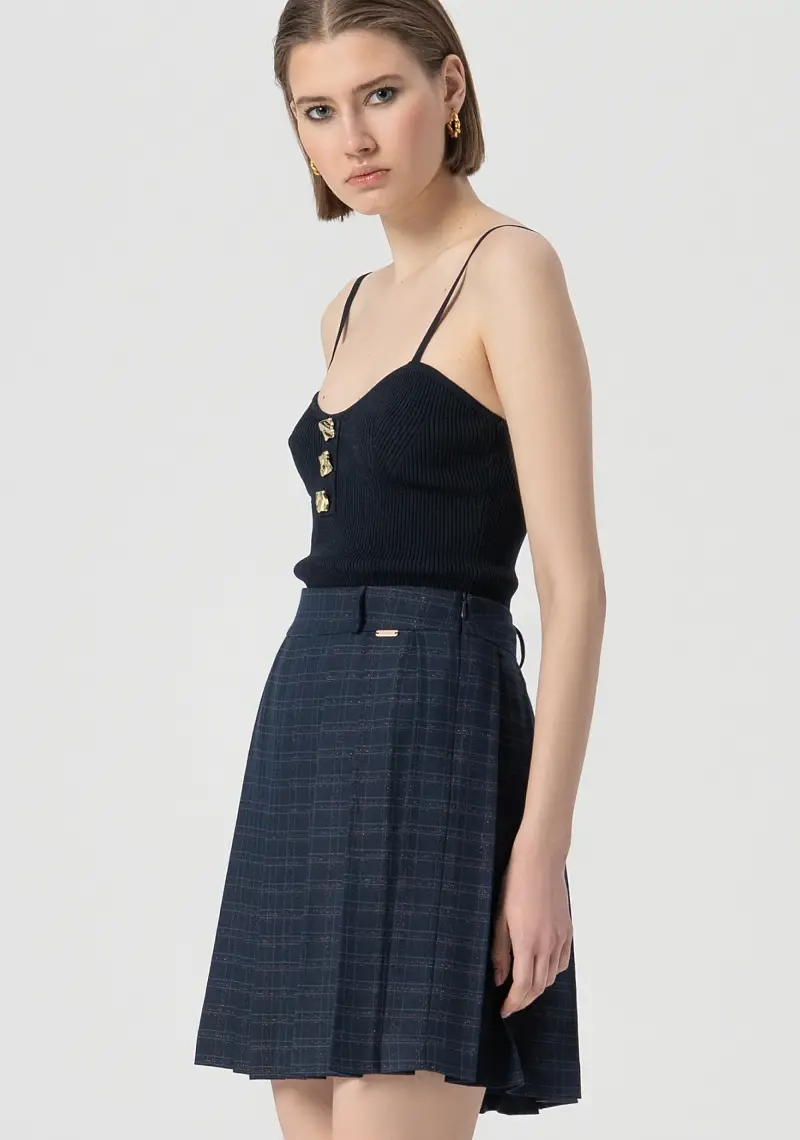 Gonna flare a pieghe mini a quadri miniatura 2