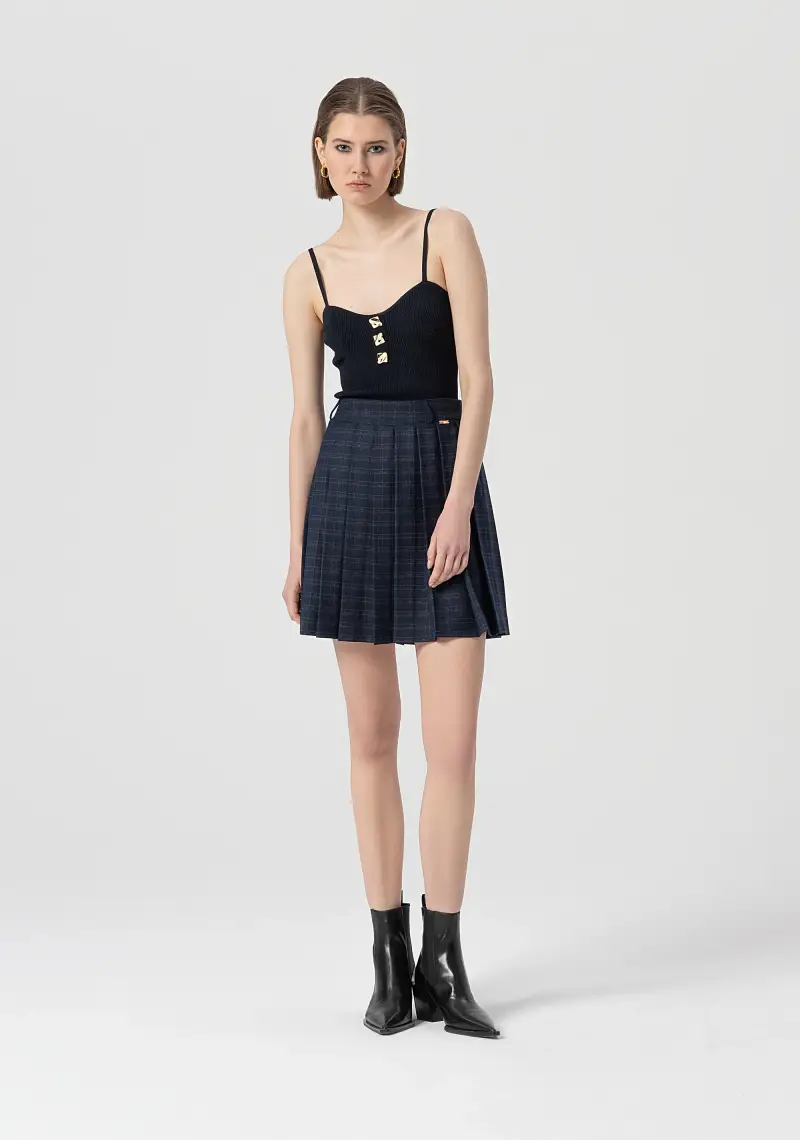 Gonna flare a pieghe mini a quadri