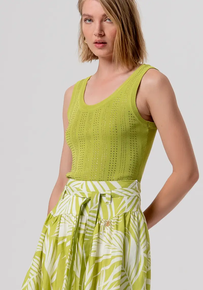 Gonna flare midi in fantasia foglie miniatura 2