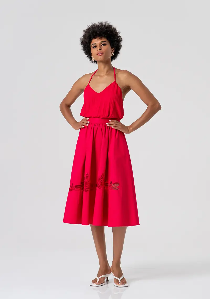 Gonna flare midi in popeline di cotone