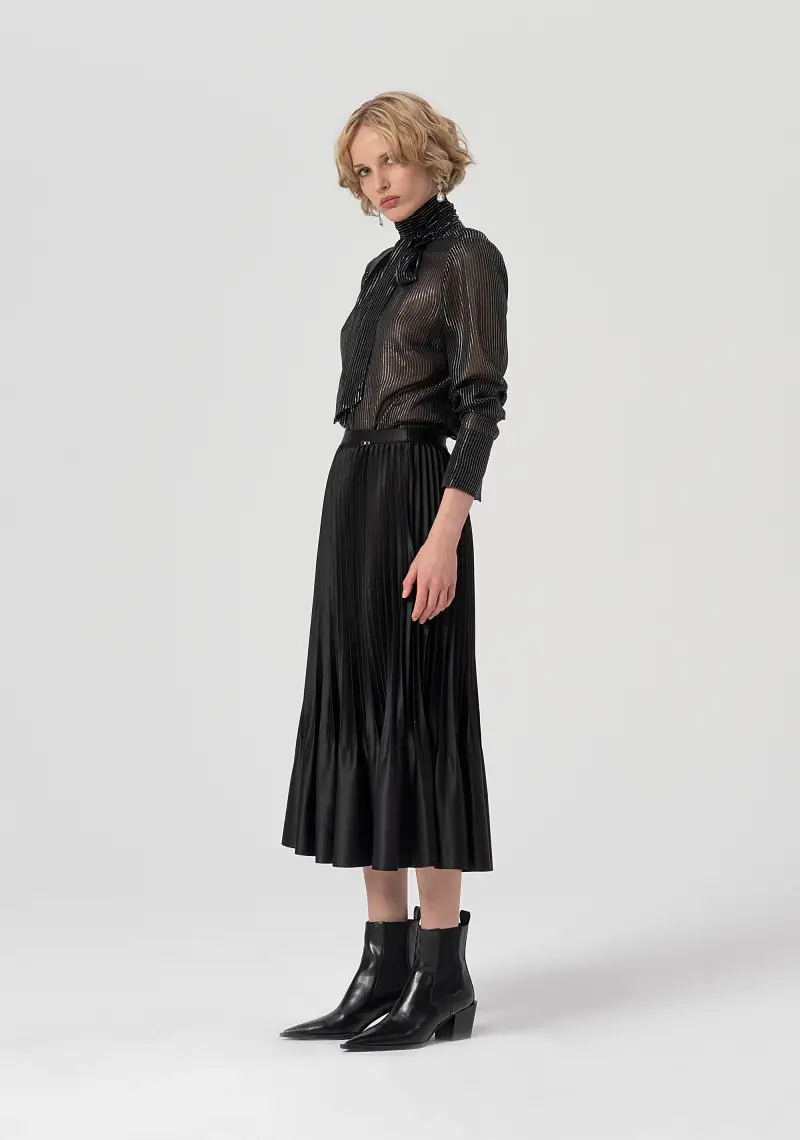 Gonna flare midi in raso plissettata miniatura 2