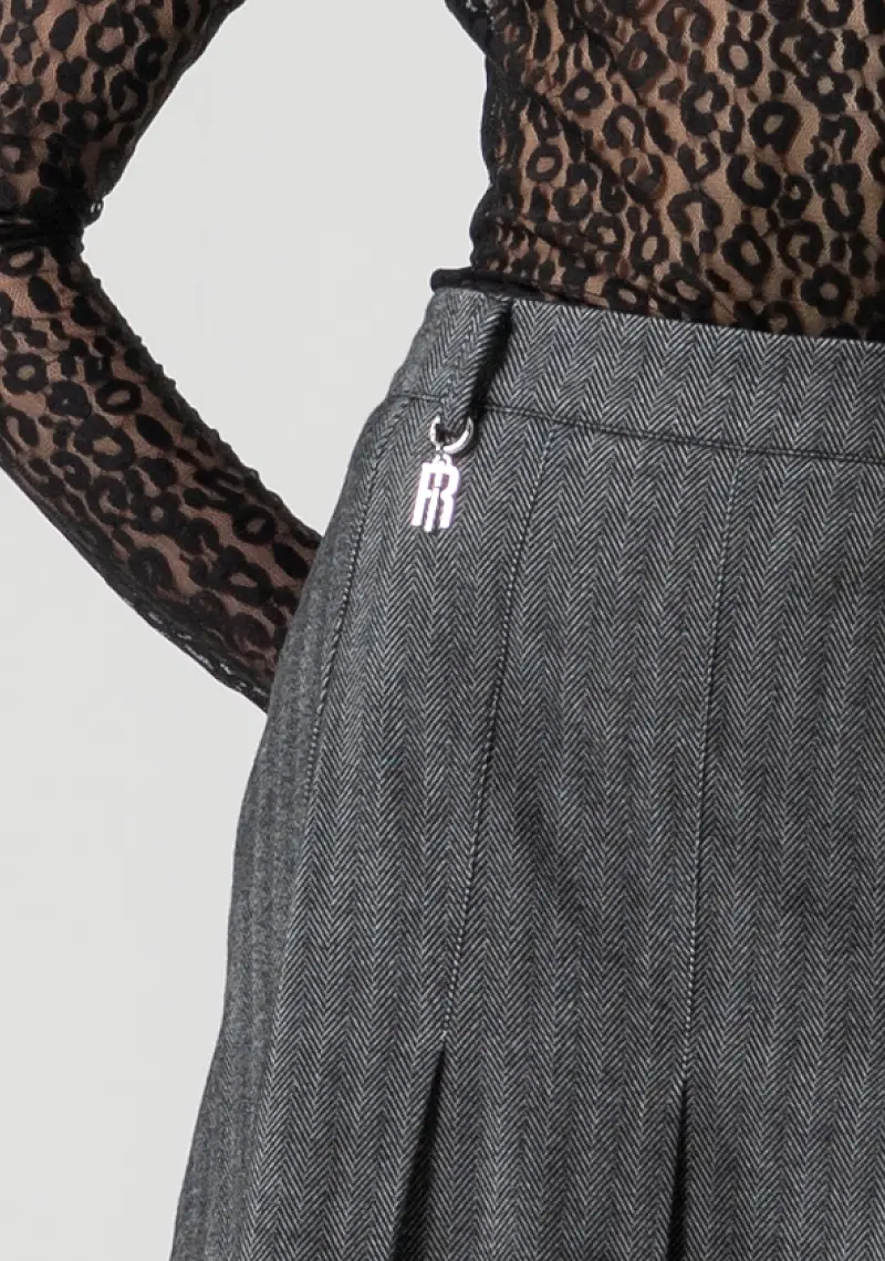 Gonna flare midi in tessuto gessato miniatura 2