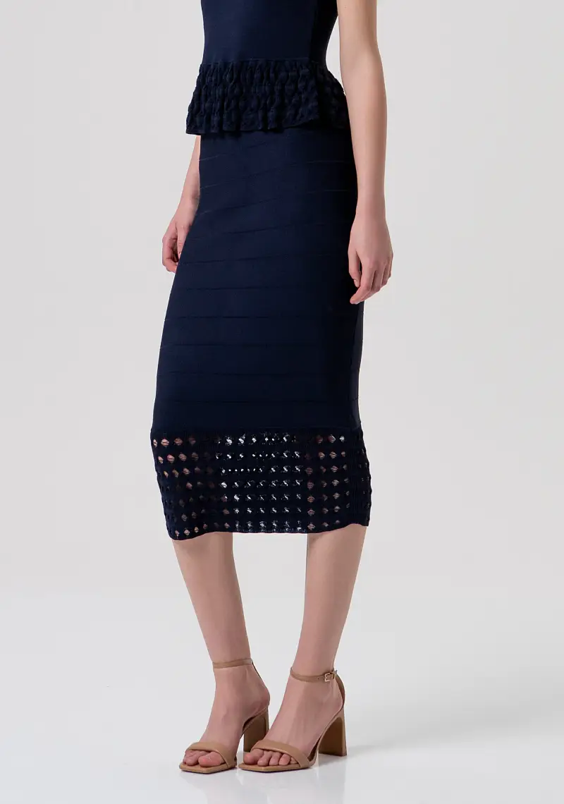 Gonna Longuette in Maglia con Fondo Traforato miniatura 2