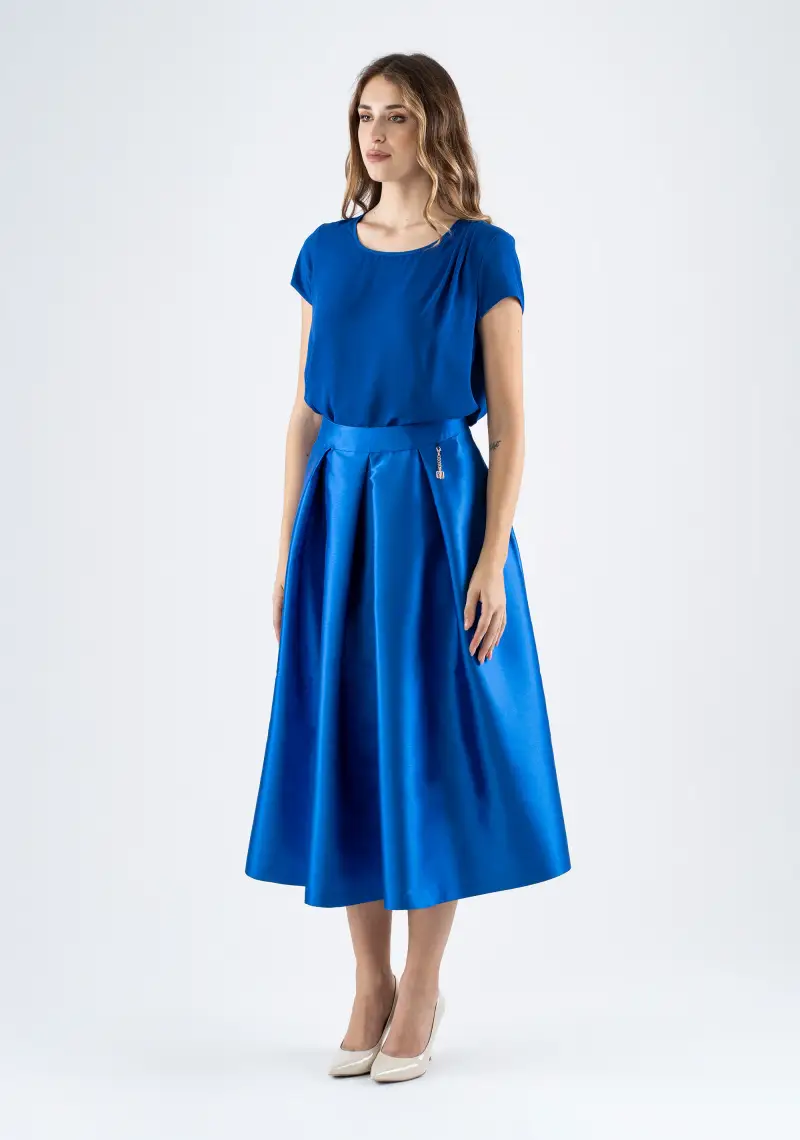 Gonna midi a ruota con pieghe strutturate e tasche miniatura 2