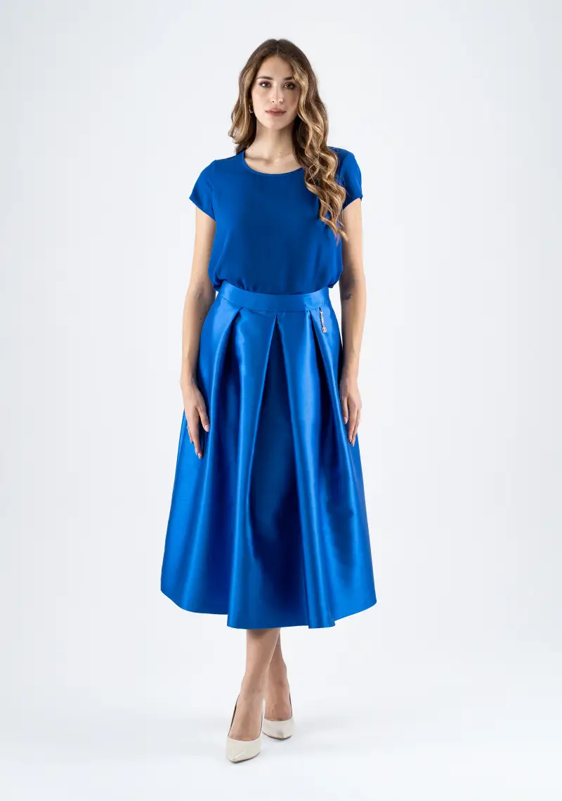 Gonna midi a ruota con pieghe strutturate e tasche