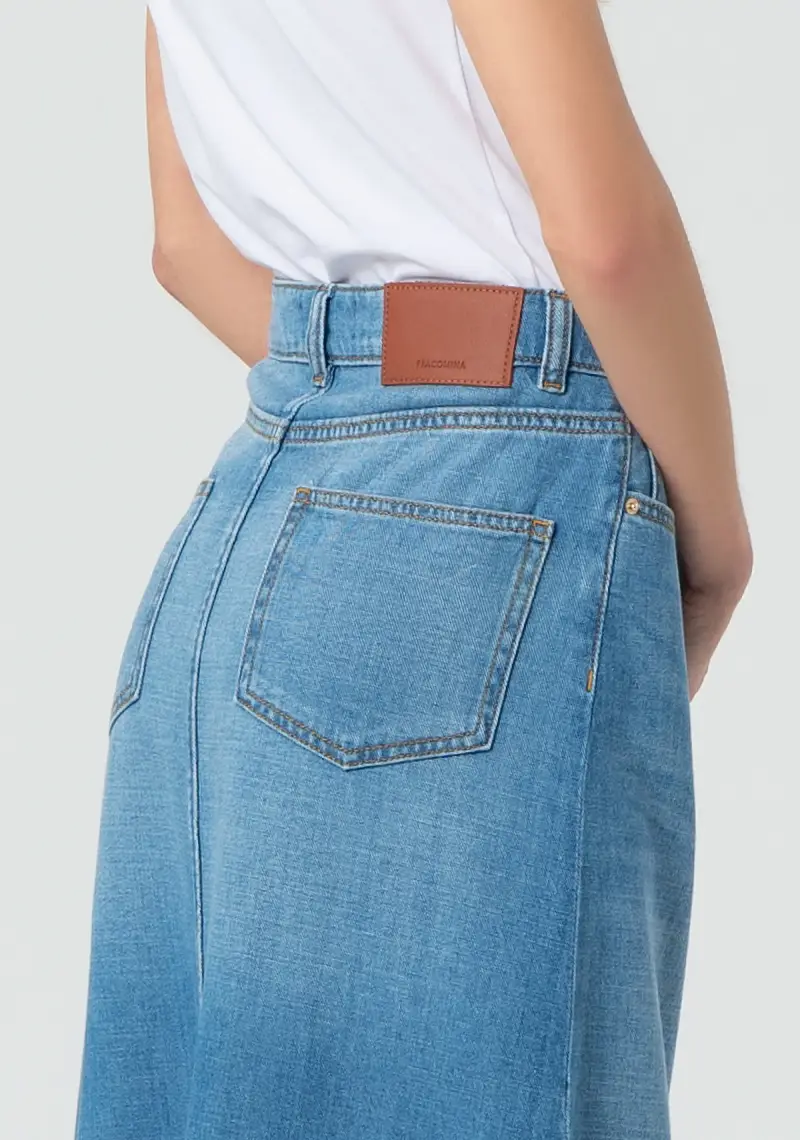 Gonna regular lunga in denim con lavaggio medio miniatura 2