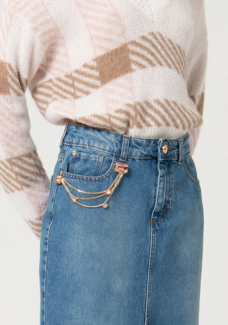 Gonna regular lunga in denim con lavaggio medio miniatura 2