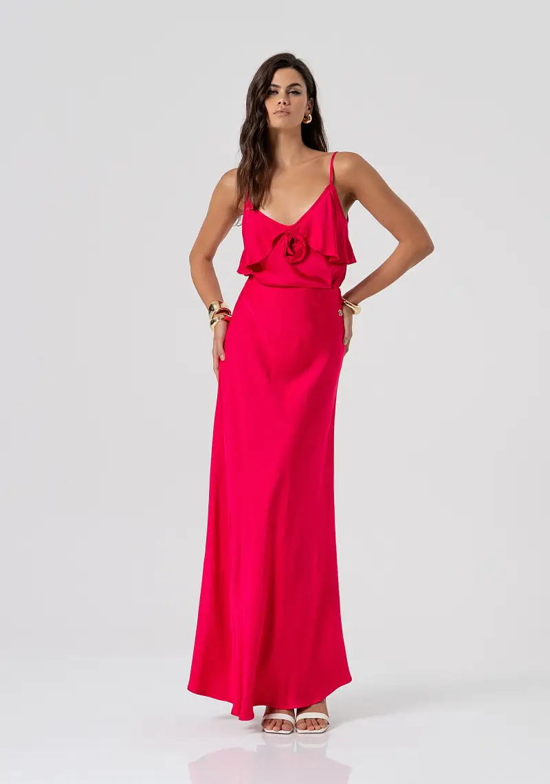 Gonna regular lunga in raso di viscosa