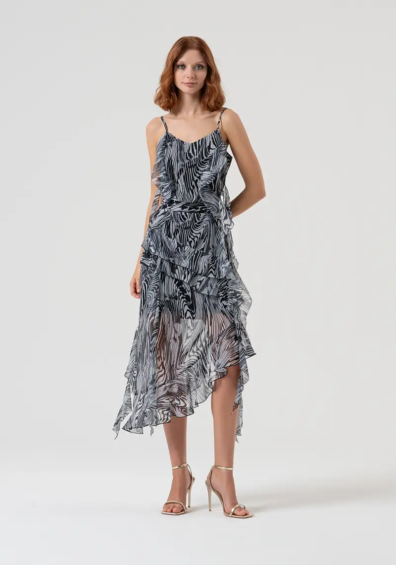 Gonna regular midi in georgette con fantasia optical