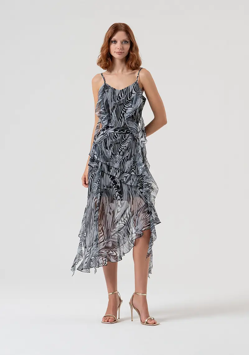 Gonna regular midi in georgette con fantasia optical