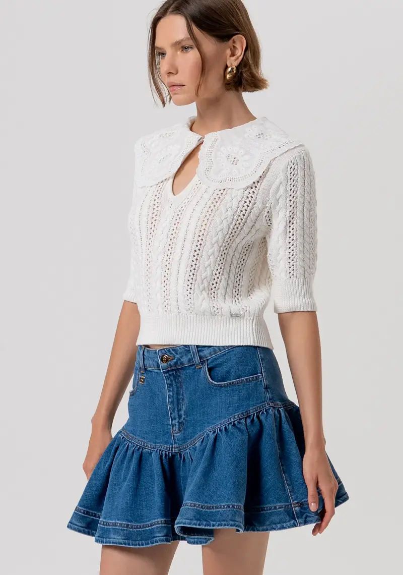 Fracomina Gonna mini in denim blu con balza miniatura 2