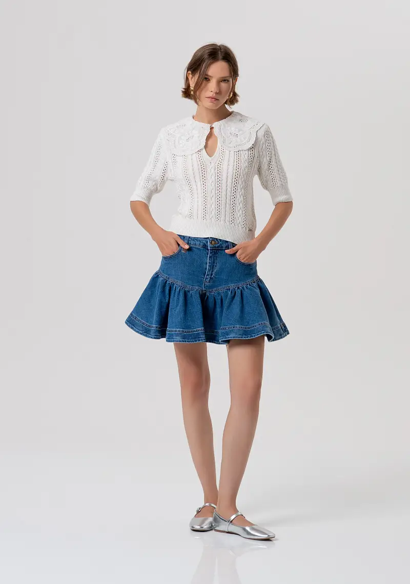 Fracomina Gonna mini in denim blu con balza