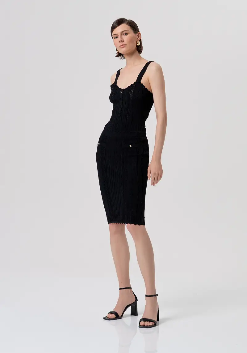 Gonna slim a tubino midi in maglia miniatura 2