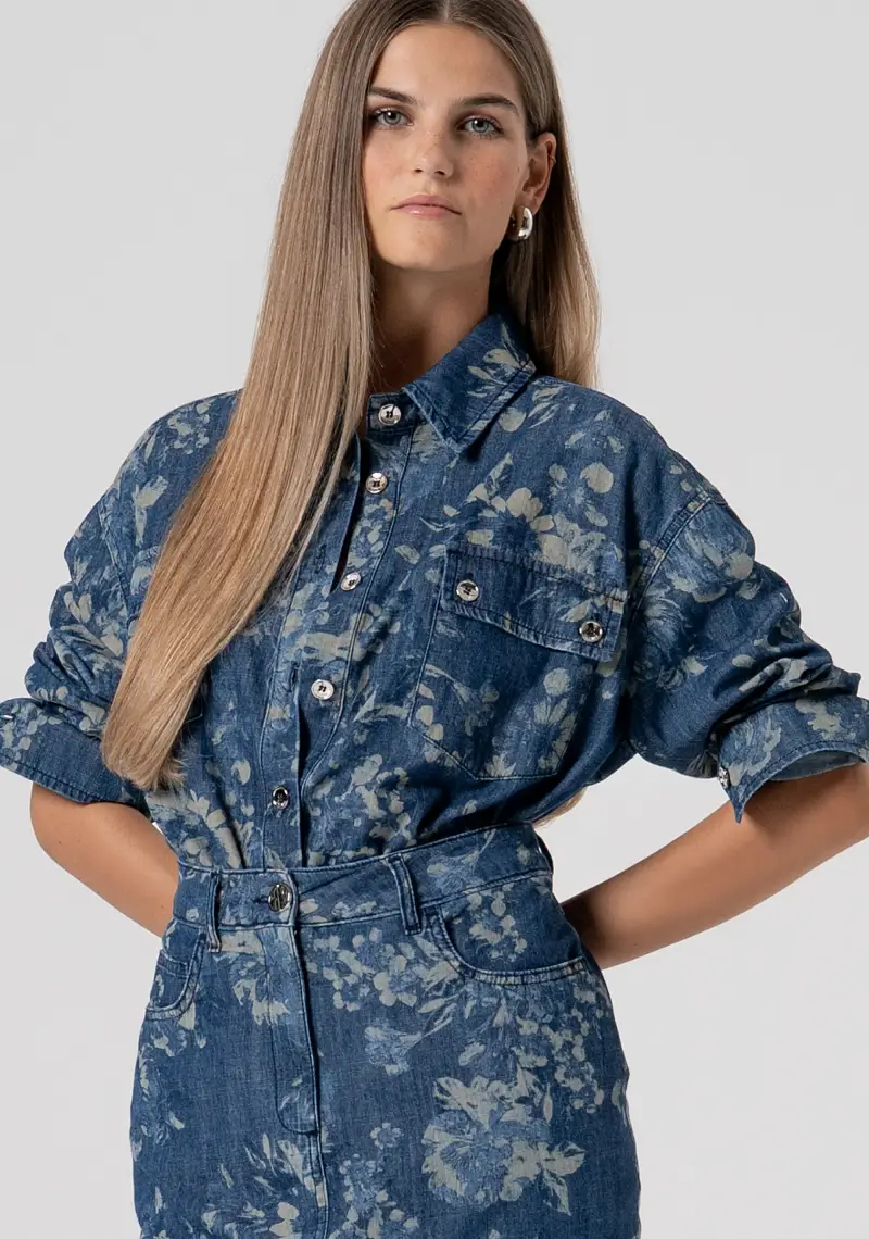 Gonna slim midi in denim con jacquard miniatura 2