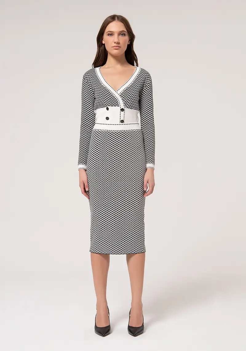 Gonna slim midi in jacquard geometrico