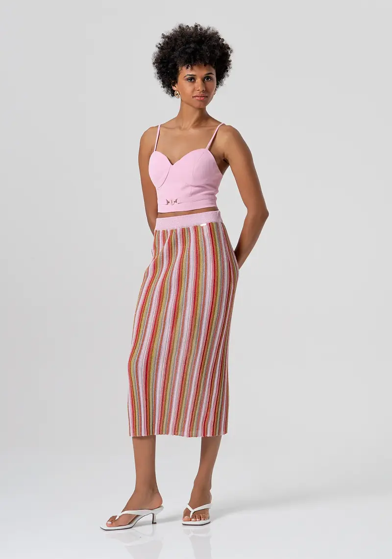 Gonna slim midi in maglia con lurex