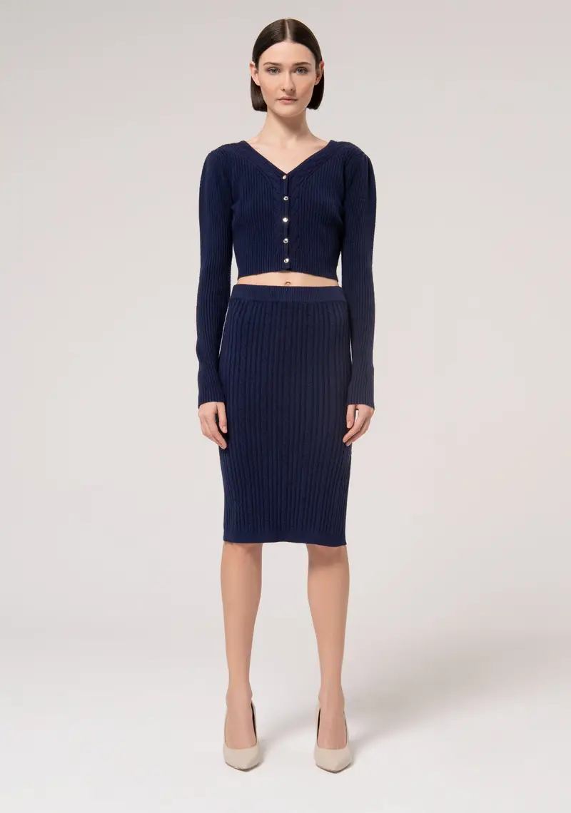 Gonna slim midi in maglia con punto treccia