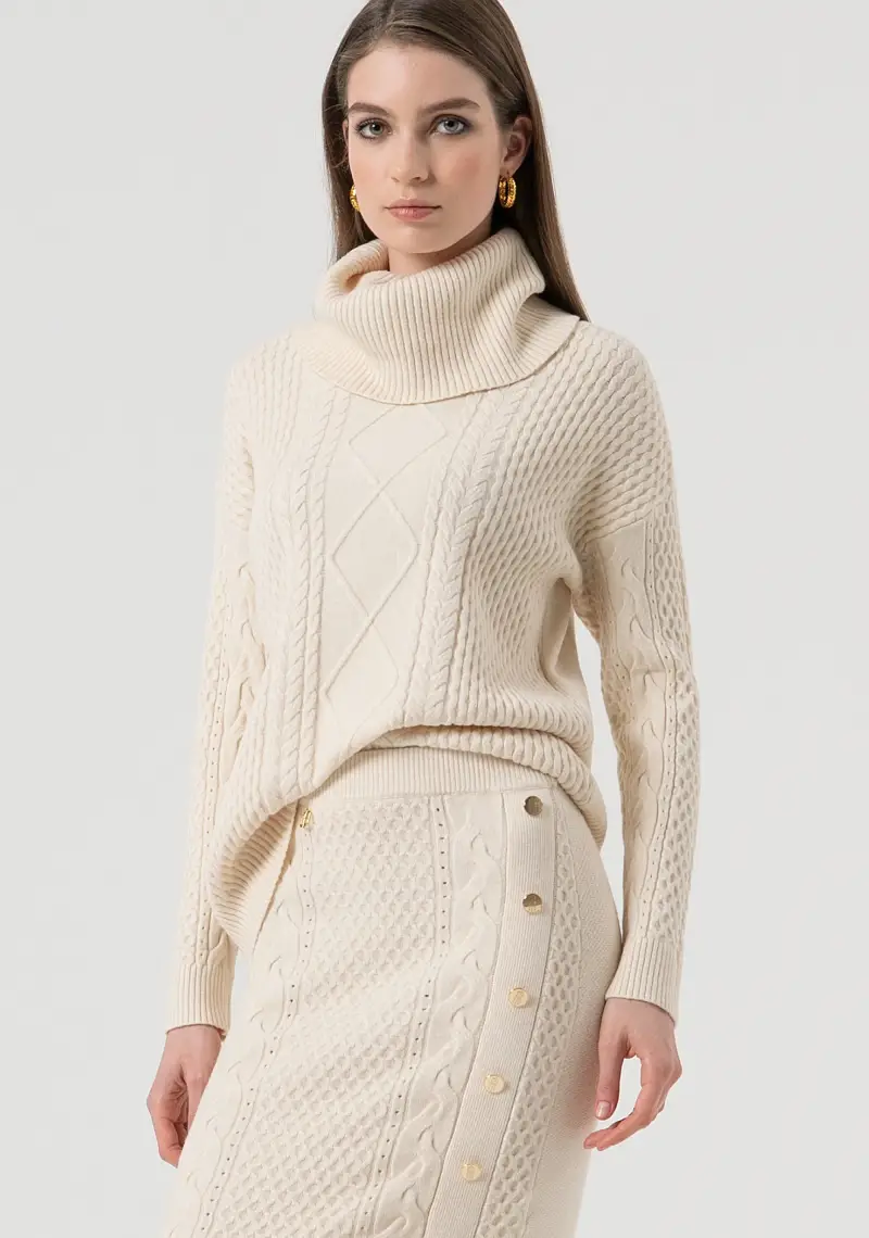 Gonna slim midi in maglia con punto treccia miniatura 2