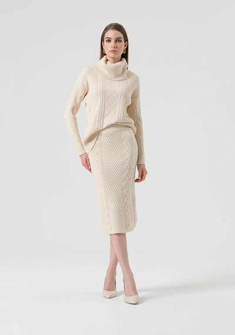 Gonna slim midi in maglia con punto treccia