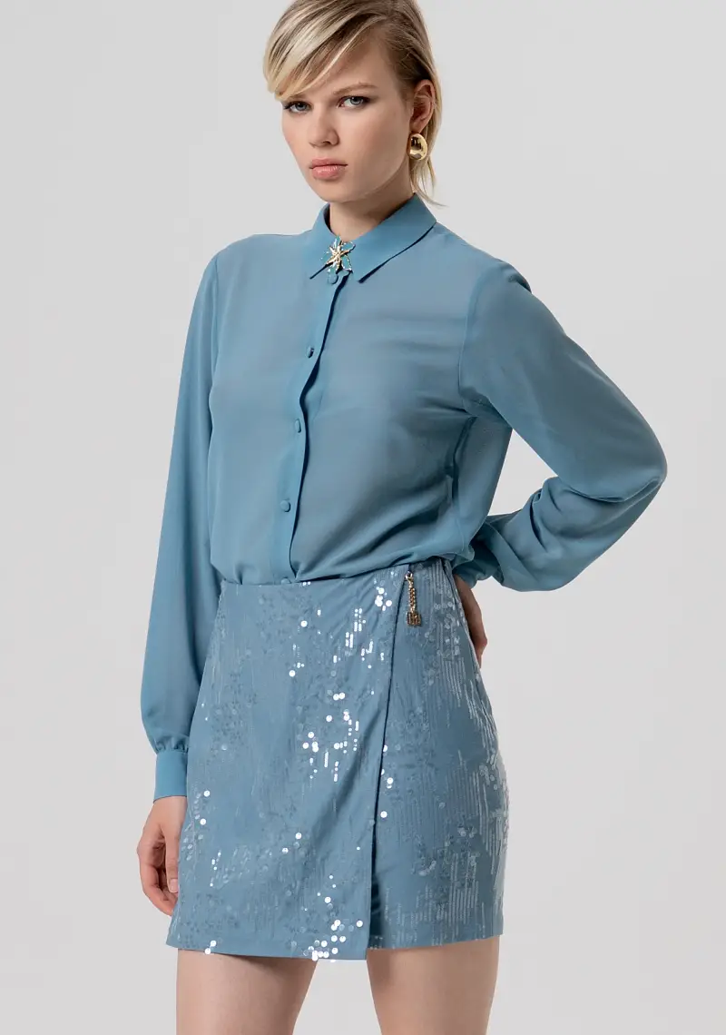 Gonna slim mini in tessuto con paillettes miniatura 2