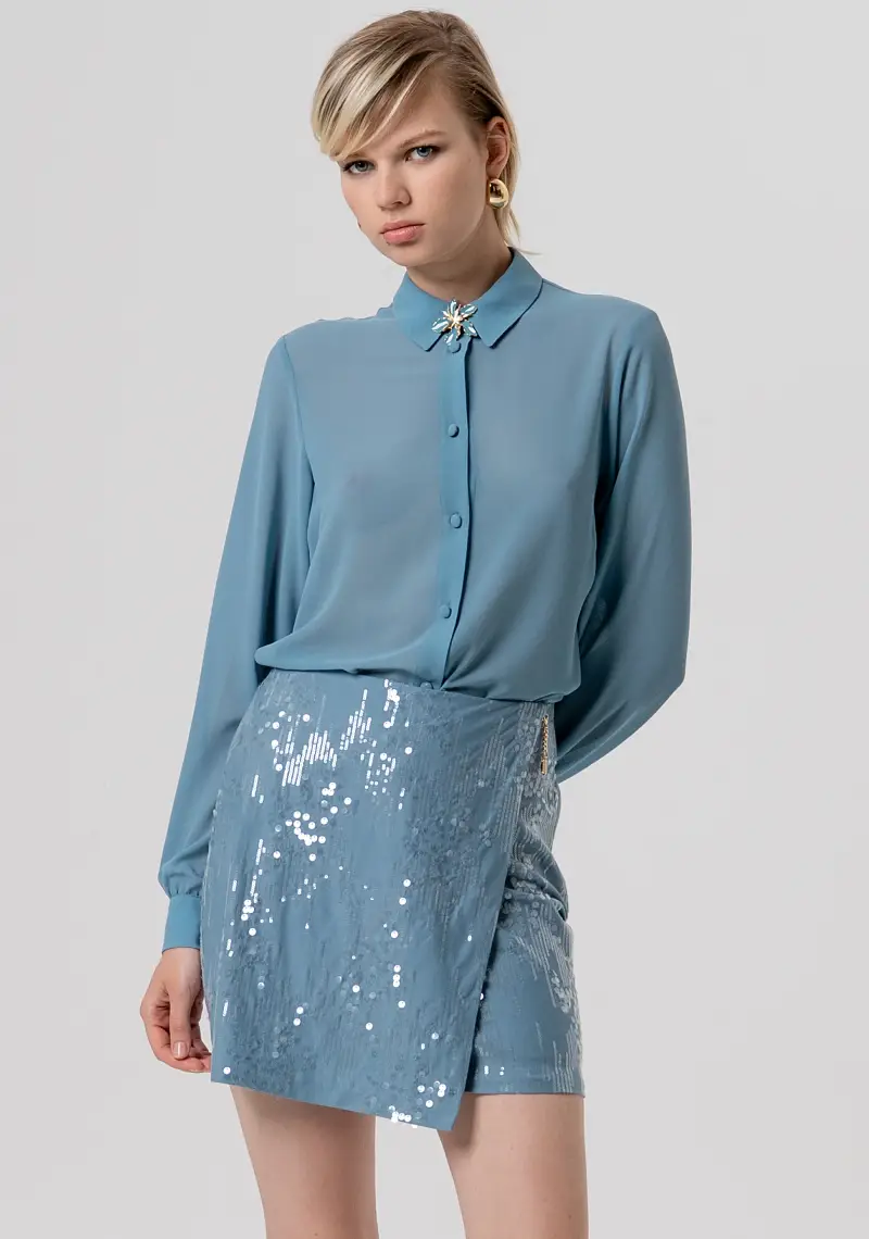 Gonna slim mini in tessuto con paillettes