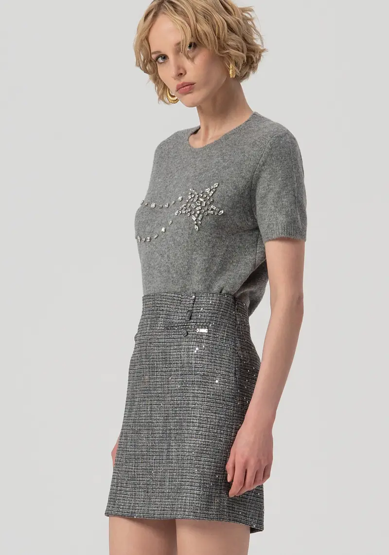 Gonna slim mini in tweed con paillettes miniatura 2