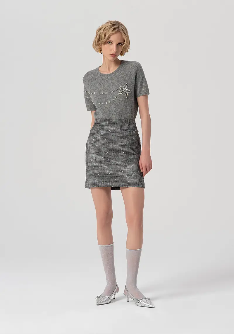 Gonna slim mini in tweed con paillettes