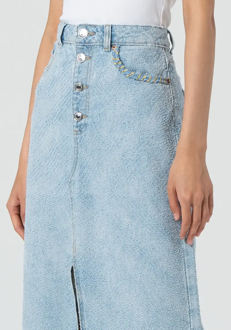 Gonna svasata lunga in denim con lavaggio bleached miniatura 2