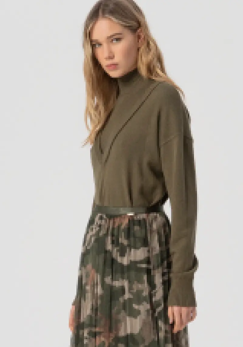 Gonna svasata midi in georgette con stampa mimetica miniatura 2