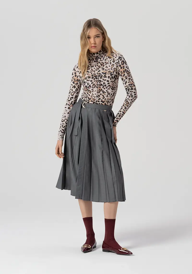 Gonna svasata midi plissettata a portafoglio