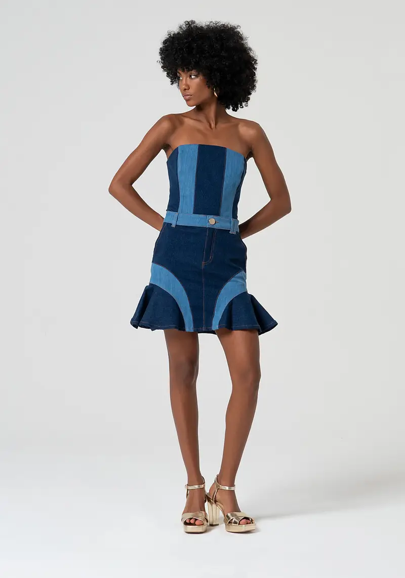 Gonna svasata mini in denim