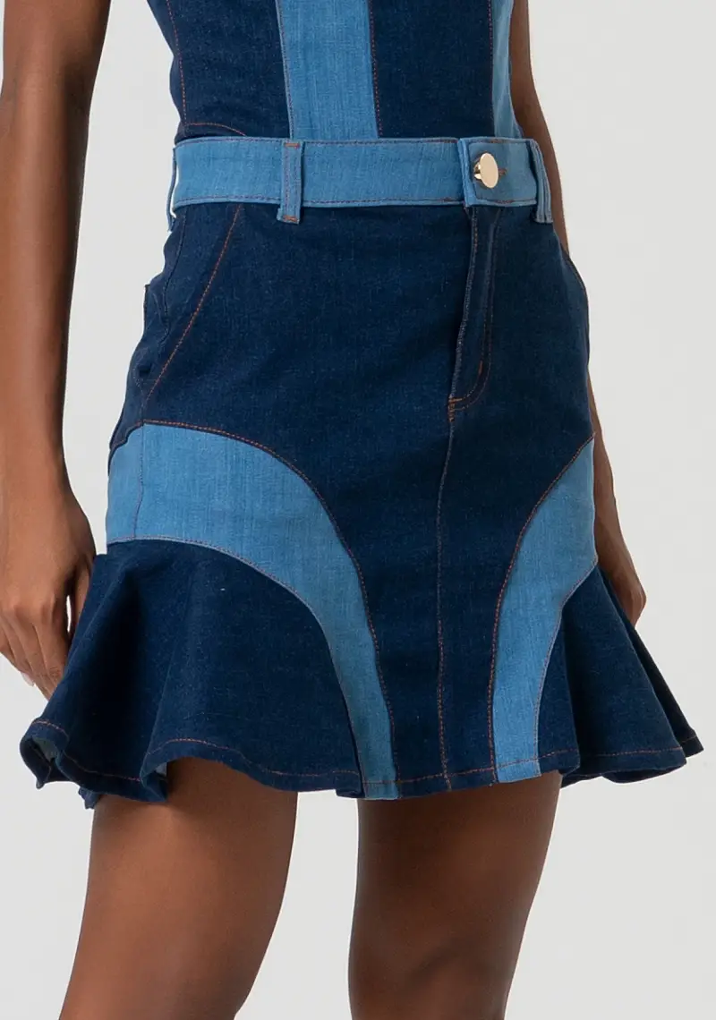 Gonna svasata mini in denim miniatura 2