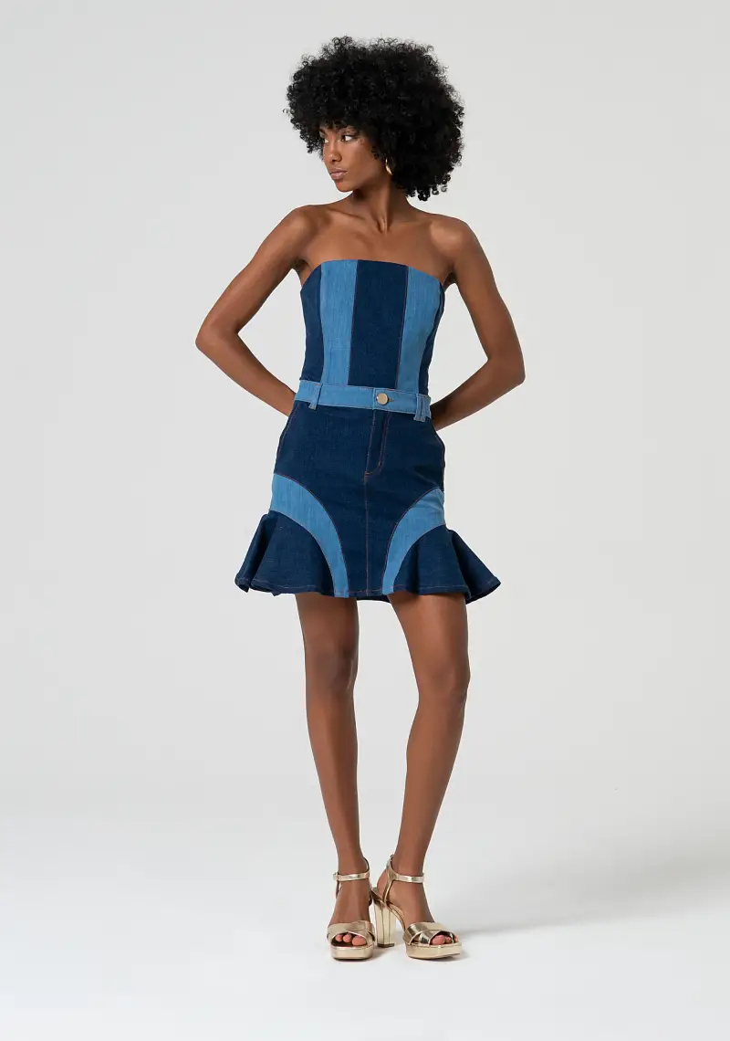 Gonna svasata mini in denim