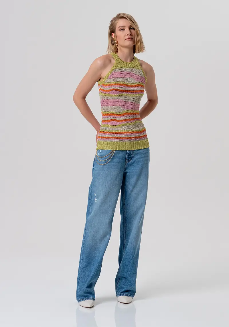 Jeans Wide-Leg a Vita Alta con Cintura Coordinata