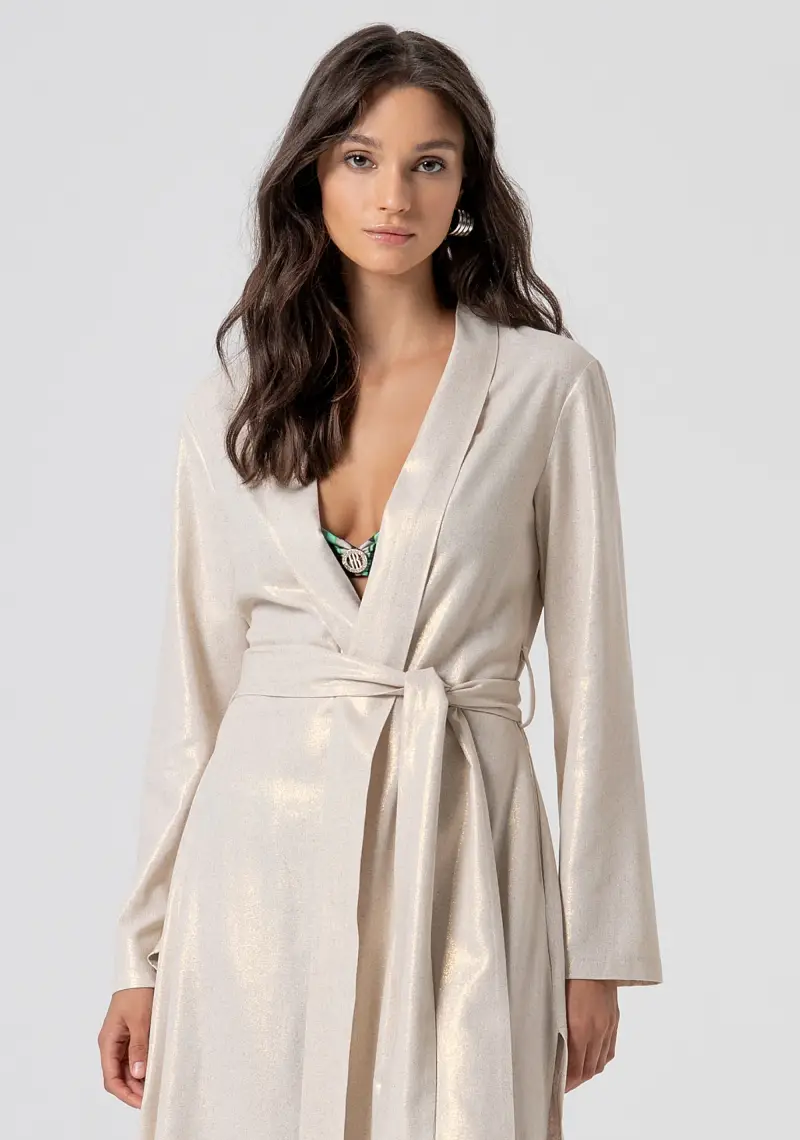 Kimono regular lungo in tessuto spalmato miniatura 2