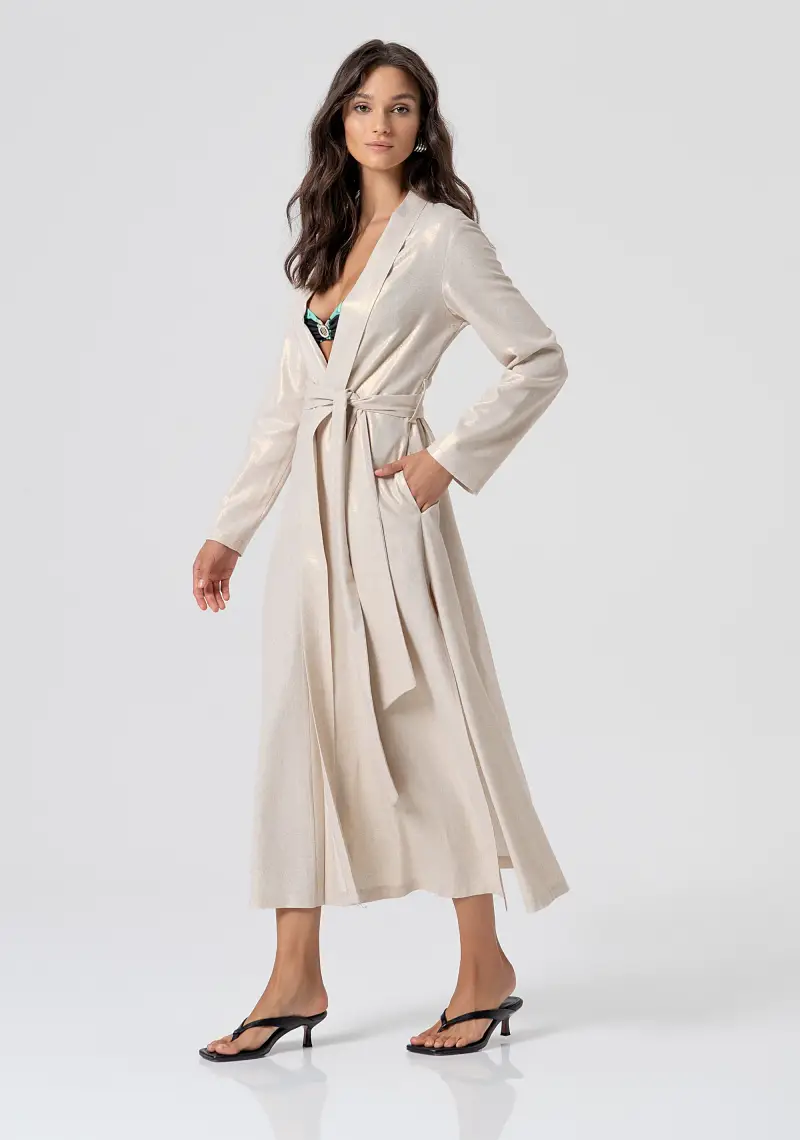 Kimono regular lungo in tessuto spalmato