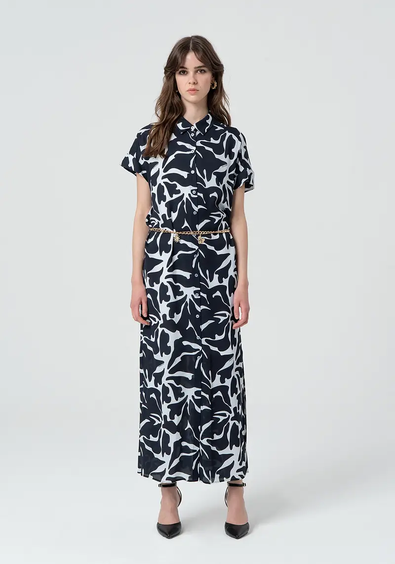 LONG CHEMISIER DRESS WITH BELT BLACKWHITE