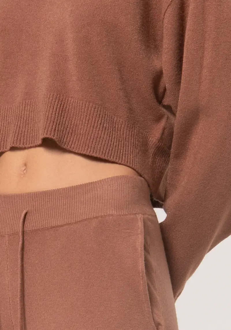 Fracomina Maglia crop con cappuccio in maglia marrone miniatura 2